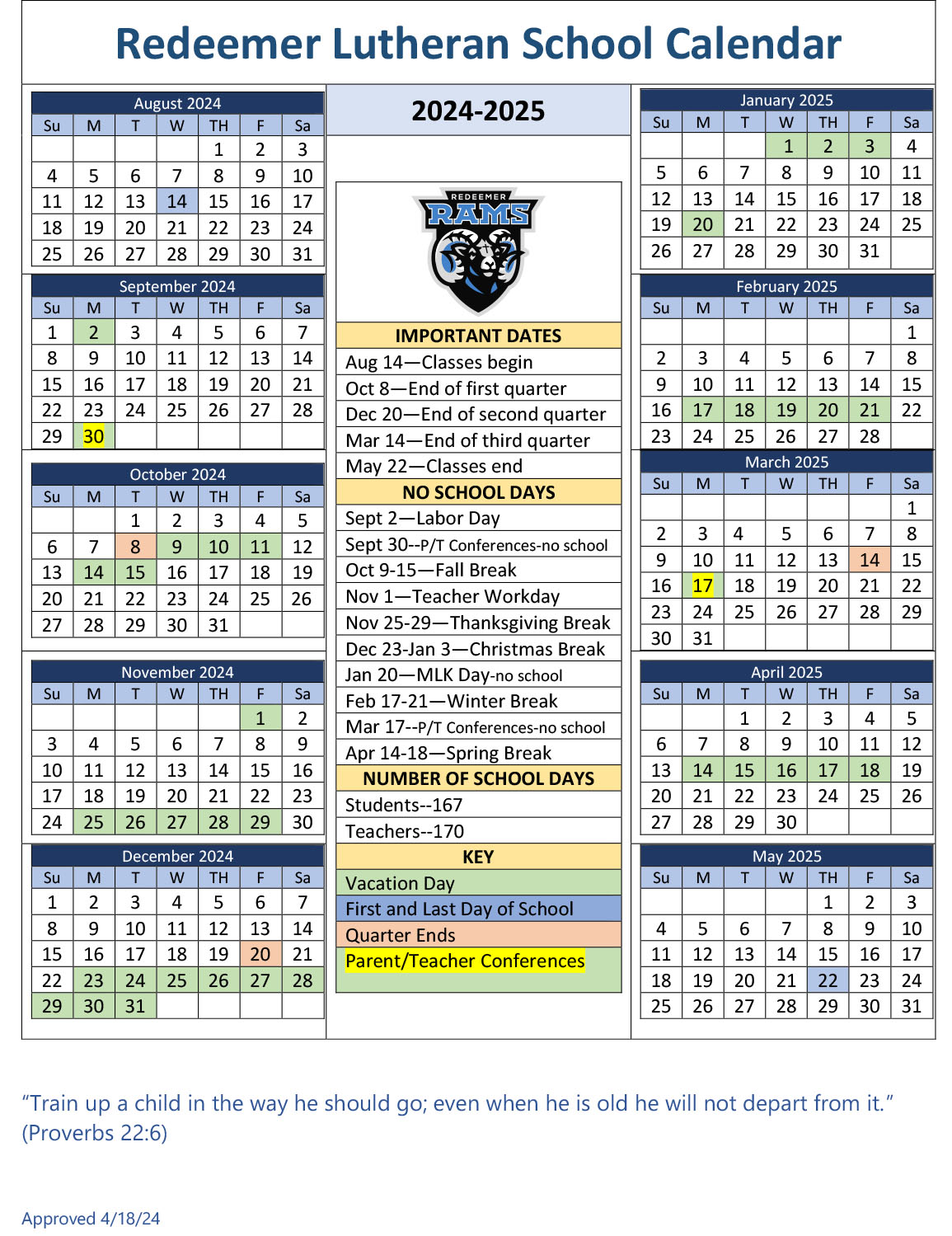 Calendar Redeemer Lutheran School